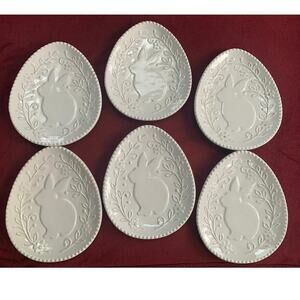Pier One Imports Cream Color Egg Shaped Bunny Plates New Set of Six